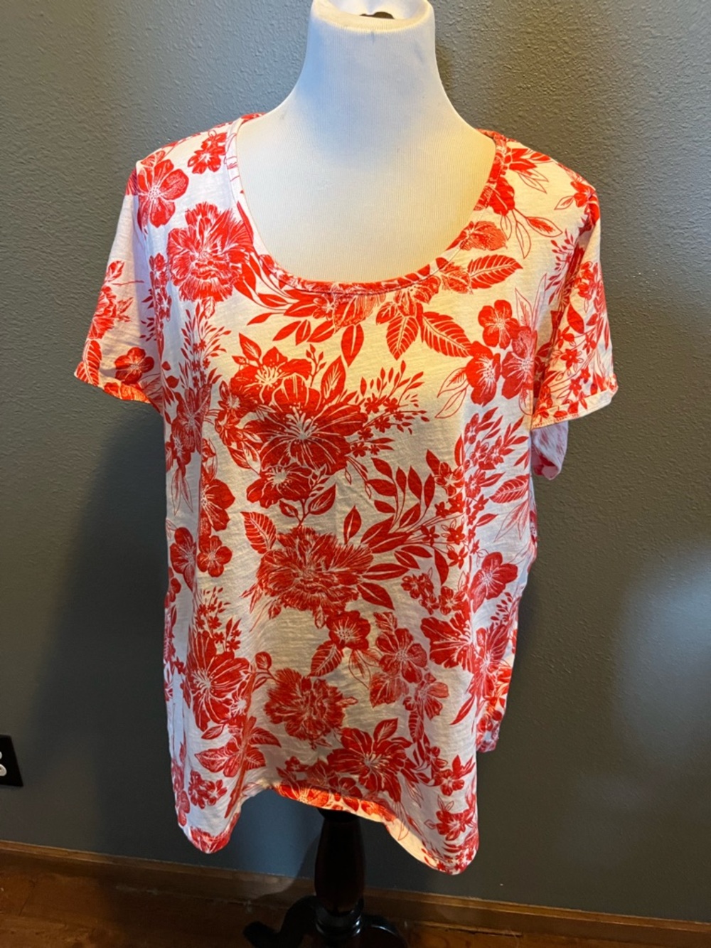 C&C California White Tee with Red Floral Print